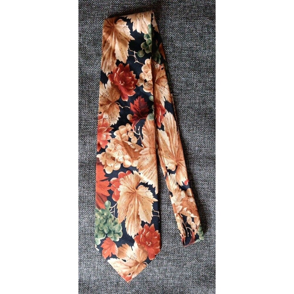 Tie 70 80s 90s Y2K Cellini Collection Brown Black Green Floral 3.75 Wide 56 Long